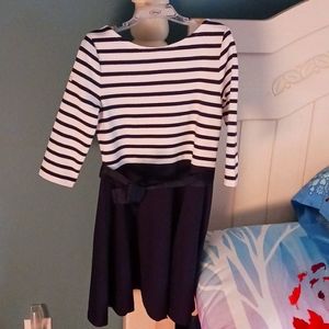 Navy Polo Ralph Lauren Girl's Small Size 7 Casual Striped Dress with Bow